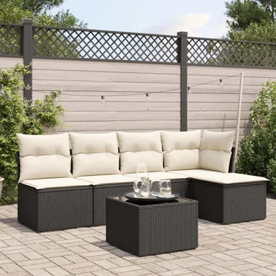 Produktbild von 6-tlg. Garten-Sofagarnitur - mit Kissen Schwarz Poly Rattan - Gartenmöbelset 3249365