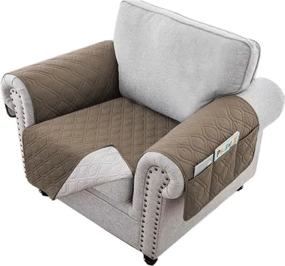 Produktbild von Sesselschoner 1 Sitzer Sofaschoner Universal Wasserdicht Reversibel Gesteppte Gepolsterter Sofaschutz Sesselauflage Möbelschutz, Taupe
