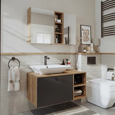 Produktbild von Roomart LOTUS-II-95 Badmöbel-Set 3-teilig 95 cm breit, Anthrazit-Eiche