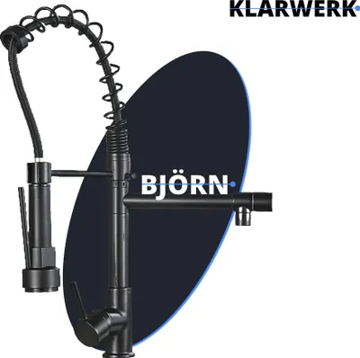 Produktbild von KLARWERK® Björn | Gastronomie Küchenarmatur Schwarz matt mit Zwei Brausen | Edelstahl Professional Wasserhahn Küche | Doppelspülbecken Restaurant
