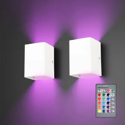Produktbild von 2 Stück 5W LED RGB Wandleuchte Moderne Innen Aluminium Wandlampe Auf und ab Lichtstrahl mit Fernbedienung für Wohnzimmer, Schlafzimmer, Balkon, Treppe
