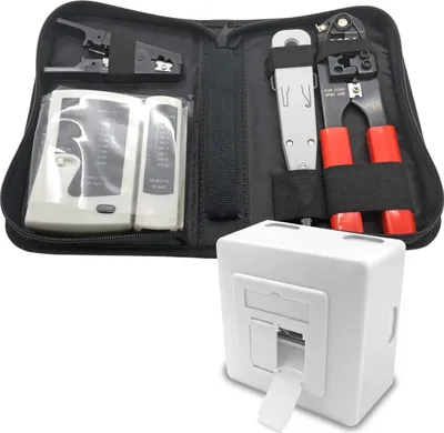 Produktbild von 1x ARLI Cat6a Netzwerkdose 2 Port + Werkzeugset ( Crimpzange + Tester + LSA + Kabelmesser )