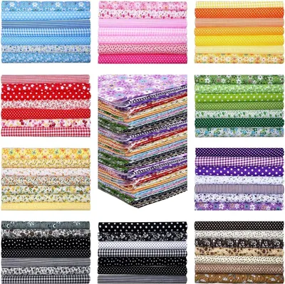 Image de 70 pièces de tissu de coton Quilt 25x25cm Imprimé, Tissu Patchwork coloré avec des motifs de fleurs et de rayures pour les travaux d'aiguille DIY