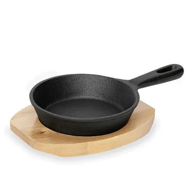 Obrázek produktu pro WAS Germany Mini servírovací pánev s dřevěnou trojnožkou a rukojetí Ø 13 cm litina