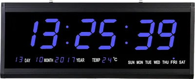 Image de Horloge murale numérique, mode 12/24 heures Horloge calendrier numérique senior avec affichage de la date & de la température pour bureau salon 480x190x30mm DC 5V affichage LED (écritures bleues) pour fête de Noël fête décoration cadeau