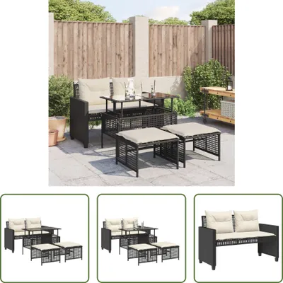 Produktbild von The Living Store 4-tlg. Garten-Sofagarnitur mit Kissen Schwarz Poly Rattan Glas