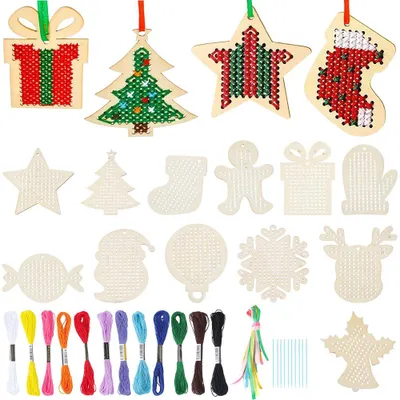 12er-Set Holzkreuzstich-Kits Weihnachtsdekoration