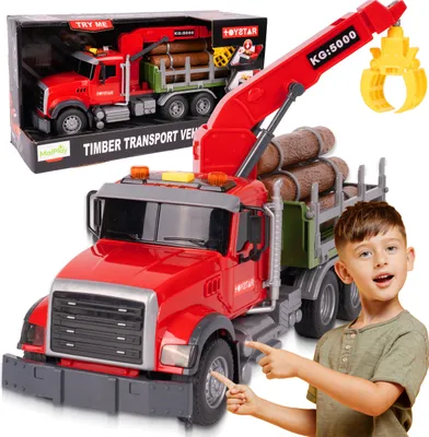 Produktbild von Malplay Baumstammkran LKW-Kran mit Schiebebügelkipper 1:14 für Kinder Geschenk Transport von Holz