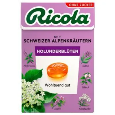 Produktbild von Ricola Holunderblüten Hustenbonbons ohne Zucker, 10er Pack (10 x 50g)