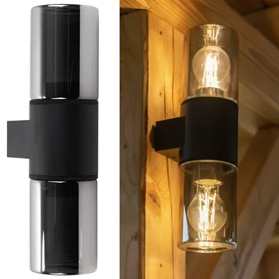 Obrázek produktu pro LUMILED LED venkovní nástěnné světlo kouřové sklo černé nástěnné světlo IP54 odolné proti stříkající vodě moderní nástěnné osvětlení venkovní osvětlení stěna domu zahrada fasáda vstupní prostor terasy balkon venkovní světlo zahradní světlo