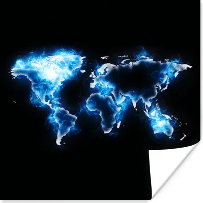 Produktbild von MuchoWow® Poster Weltkarte - Schwarz - Blau 75x75 cm - Wand Dekoration