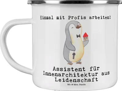 Produktbild von Mr. & Mrs. Panda Teetasse Assistent für Innenarchitektur Leidenschaft - Weiß - Geschenk, Haferl, Emaille Tasse, Kaffeepott, Pott, Teebecher