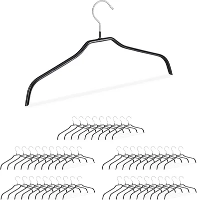 Immagine prodotto di Grucce antiscivolo - 50 pezzi - Grucce per abiti - Camicie - Bluse - Rivestimento in gomma - Metallo - 42 cm - Nero