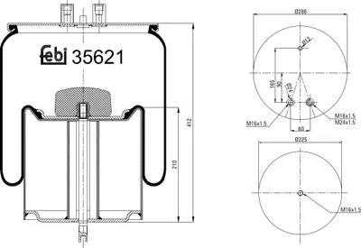 Produktbild von FEBI BILSTEIN Luftfederbalg 35621 Hinten Links Hinten Rechts für RENAULT TRUCKS Kerax 412mm 286mm 225mm