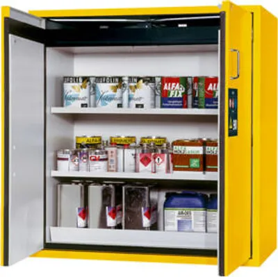 Produktbild von Sicherheitsschrank Typ 90 - Tür-Schließautomatik - ca. 1,3 x 1,2 x 0,6 m (HxBxT) - 2 Fachböden - lichtgrau - Stahl