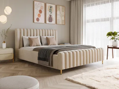 Produktbild von Polsterbett 120x200 mit Bettkasten & Metallrahmen LUX Amon Samt Beige inkl. Lattenrost Gasdruckfeder (Ohne Matratze)