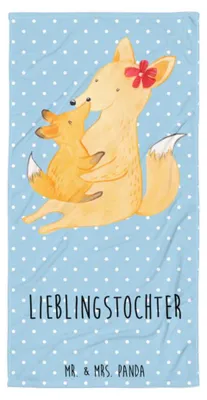 Produktbild von Mr. & Mrs. Panda Strandtuch Fuchs Mama - Blau Pastell - Geschenk, Großes Badehandtuch, Tochter, Handtuch, Schoß, Muttertag, Frotteehandtuch, Mutter