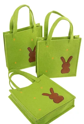 Produktbild von 3 Ostertüten aus Filz - grüne Henkeltaschen mit Osterhase als Verpackung