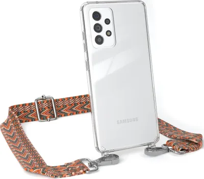 Produktbild von EAZY CASE Handykette - Verstellbarer Trageriemen kompatibel mit Samsung Galaxy A52 / A52 5G / A52s 5G, Handykordel mit transparenter Silikon-Hülle, Band in Orange