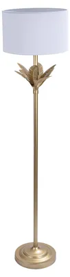 Standleuchte mit Palmenblattfuß, Stoffschirm, E27, 152,5 cm, Weiß/Gold