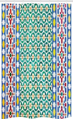 Image de ABAKUHAUS Rideau de douche marocain étroit, mosaïque murale colorée, ensemble de décoration de salle de bain en tissu avec crochets, 120 x 180 cm, multicolore