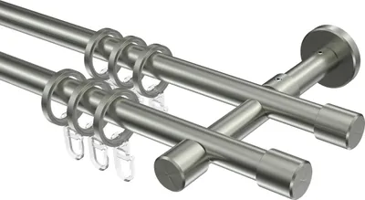 Produktbild von Interdeco Gardinenstange / Vorhangstange Edelstahl-Optik, Typ Sinux Casa (Kappe), 16 mm Ø 2-läufig, 200 cm