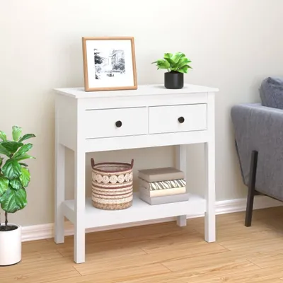 Produktbild von vidaXL Konzolový stolek bílý 75x35x75 cm Masivní borovicové dřevo