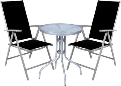 Produktbild von Famanu Bistroset mit Tisch und Klappstühlen - 3-teilig, rund 60 cm, silber/metall, für Balkon und Terrasse