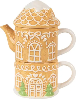 Produktbild von Clayre & Eef Tea for One Lebkuchenhaus 550 ml / 450 ml Braun Keramik