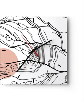 Produktbild von Wanduhr - Quadrat - Glasuhr - Abstraktion Linien Sonne - 30x30cm - Schleichendes Uhrwerk - Lautlos - zum Aufhängen bereit - Dekoration Modern - Wanddekoration aus Glas - C3AC30x30-4770