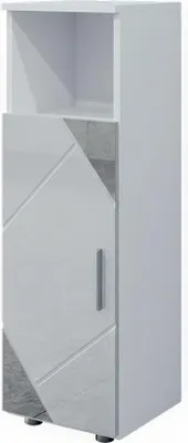 A tall, narrow cabinet with a door and an open shelf.