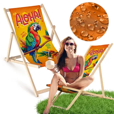 Holz Liegestuhl klappbar „Aloha Papagei“ – Gartenstuhl Relaxstuhl Sonnenliege Balkon Terrasse 