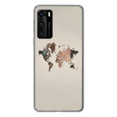 Produktbild von MuchoWow® Handyhülle Schutzhülle Hülle für Huawei P40 Weltkarte - Holz - Braun Silikon Softcase Handy Hülle - Handytasche