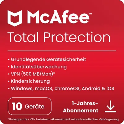 Produktbild von McAfee Total Protection - 10 Geräte - 1 Jahr (Lizenz per Email)