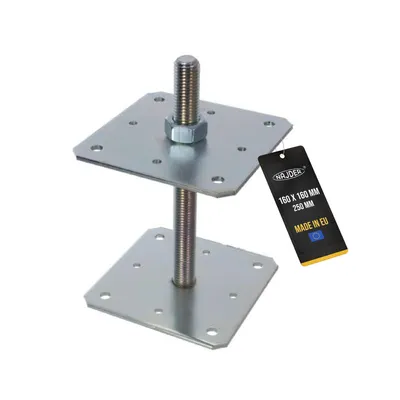 Produktbild von NAJDER Pfostenträger Höhenverstellbar Regulierbar Gewinde M24 mm Bodenfuß Silber Verzinkt Höhenverstellbar Betonfuß Zum Aufschrauben Stützenfuß (160x160x250 mm)