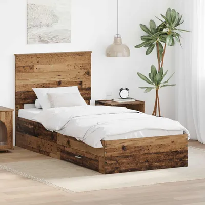 Image de Maison Exclusive - Cadre de lit avec tête de lit en bois ancien 90 x 200 cm Matériau dérivé du bois