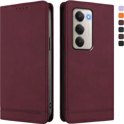 Produktbild von Hülle für Xiaomi Redmi 15 5G/4G, Retro Kunstleder Ständer Klapphülle mit Kartenfächer und Magnetische Rot