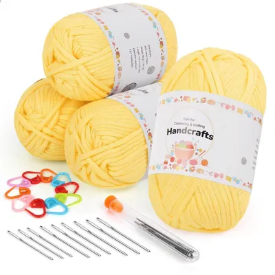 Produktbild von Chunky Häkelgarn 200g Gänsegelb für Anfänger, Baumwolle/Nylon, 4x 50g