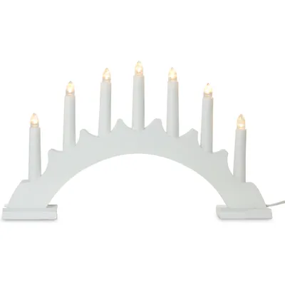 Produktbild von LED Schwibbogen Lichterbogen Rund 7 Kerzen 40x5x24cm - Weiß | 27658 - Fensterleuchter Holz