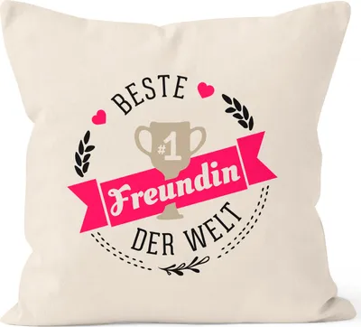 Produktbild von Kissenbezug beste Freundin der Welt Geschenk für Freundin Baumwolle MoonWorks® natur 40cm x 40cm