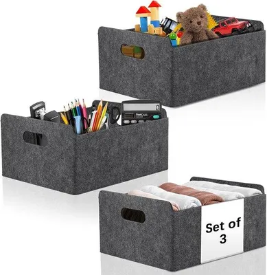 Produktbild von Famanu Aufbewahrungsboxen Set – 3 faltbare Organizer mit Griffen, platzsparende Stoffboxen in Grau