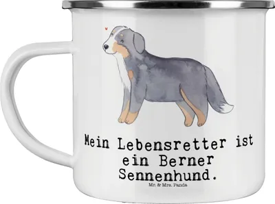 Produktbild von Mr. & Mrs. Panda Teetasse Berner Sennenhund Lebensretter - Weiß - Geschenk, Dürrbächler, Campingbecher, wanderbecher, Outdoor Tasse, Emaille, Teebecher