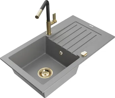 Produktbild von Mexen Pablo 1 Becken-Granitspüle mit Abtropffläche und Mischbatterie Flora, Grau - 6510-71-670401-57-G