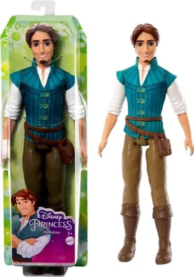 Produktbild von Mattel DISNEY Princess Flynn Rider - Puppe im charakteristischen Look, weiches Hemd, Gürteltasche, modellierte Hose und Stiefel, für Kinder ab 3 Jahren, HLV98