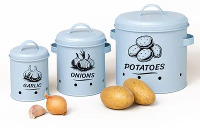 Vorratspott-Set 3er-Pack für Kartoffeln, Zwiebeln, Knoblauch, hellblau