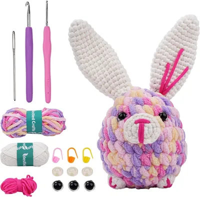 Immagine prodotto di Kit per principianti per l'uncinetto, filato chenille, 2 uncinetti da 19,2 cm, per creare animali all'uncinetto fai-da-te