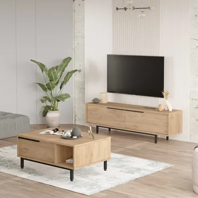 Produktbild von Skye Decor, ON19-S, Wohnzimmermöbel-Set, Eiche, 100 % MELAMINBESCHICHTETE SPANPLATTEN, 160 x 35,5 x 45 cm