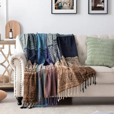 Immagine prodotto di Solidchoice - Coperta bohémien per il divano, con frange colorate