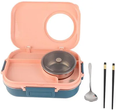 Image de Boîte à lunch isotherme en acier inoxydable de 1100 ml, avec compartiment à soupe, cuillère et couvercle, pour adultes et enfants