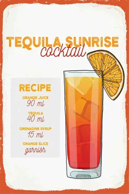 Produktbild von vianmo Holzschild 30x20 cm Tequila Sunrise Cocktail Recipe
